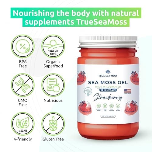 TrueSeaMoss Wildcrafted Irish Sea Moss Gel - Made with Dried Seaweed - Seamoss, Vegan-Friendly, Antioxidant Supports Digestion - Made in USA (Strawberry, Pack of 1) - Strawberry - 16 Fl Oz (Pack of 1) thumbnail 3