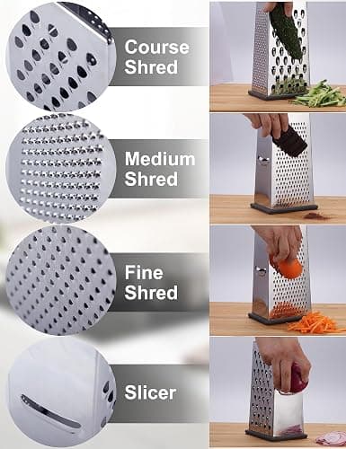 Kaishun Cheese Grater, Box Grater for Cheese Stainless steel Vegetable Slicer Food Shredder 4-sided Convenience for kitchen thumbnail 4