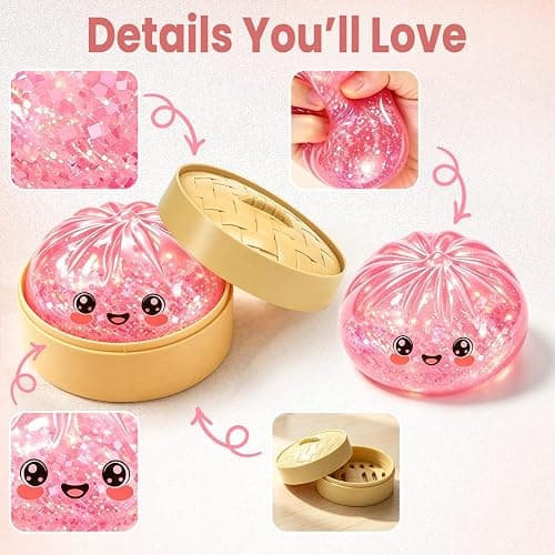 6PCS Glitter Squishy Toy, Crazy Fun Squishy with Box, Stretchable Squeeze Stress Balls Fidget Sensory Squishy for Holiday thumbnail 6