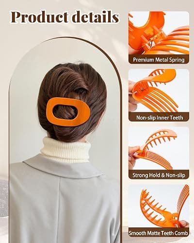 Secroma 6 PCS Flat Hair Clips for Women, French Medium Non Slip Claw Clips | Minimalist Glossy Design with Strong Grip for Thick Thin Hair, Keeps Hair Secure for Low Buns, Updos and Everyday Styling thumbnail 5