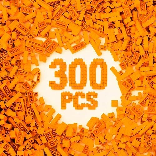 300Pcs Building Brick Bulk, Orange Bulk Bricks with 5 Sizes, Compatible with Lego and Parts and Pieces, Creative Halloween Christmas Building Block Toys for Boys Girls Ages 6 7 8 9 10 Years Old - Image 1