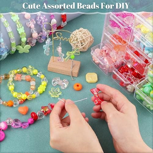 TINKRSTUFF Assorted 400-450PCS Acrylic Beads For Bracelet Making, Flower Bow Butterfly Candy Gummy Bear Kawaii Aesthetic Bead, Cute Beads For Jewelry Making DIY Necklace Keychain Phone Charm(6 Colors) thumbnail 2