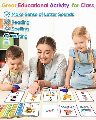 Gojmzo CVC Word Writing & Spelling Flash Cards, Preschool Learning Toddler Activities, Kindergarten Homeschool Supplies, Sight Words Reading Game, Montessori Educational Toys for 3 4 5 6 Year Old Kids thumbnail 3