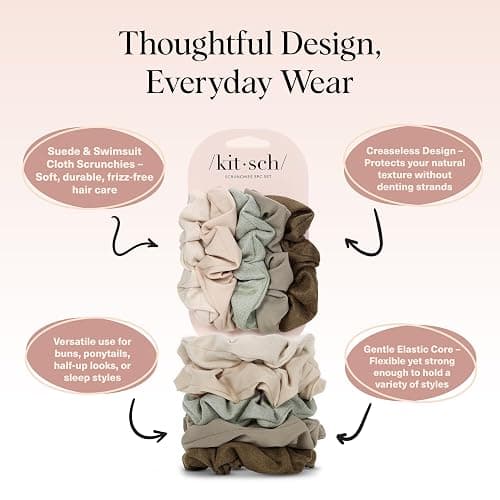 Kitsch Scrunchies for Women - No Crease Hair Ties for Girls | Scrunchies For All Hair Types and Textures, Perfect for Day or Night | Ideal Gifts for Women - Moss Green, 5 Pcs thumbnail 4