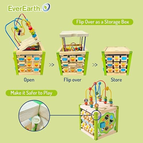 EverEarth Wooden Activity Cube with Bead Maze, 5 in 1 Activity Center, Educational Learning Montessori Toys for Toddlers for Kids 1+, FSC Certified thumbnail 6