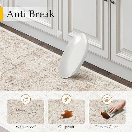 WondRg Vintage Kitchen Mats for Floor Anti Fatigue Waterproof Kitchen Rugs Sets of 2 Beige Cushioned Non-Slip Kitchen Mats Comfort Standing Mat for Sink Laundry Office 17.3"×47"+17.3"×30" thumbnail 3
