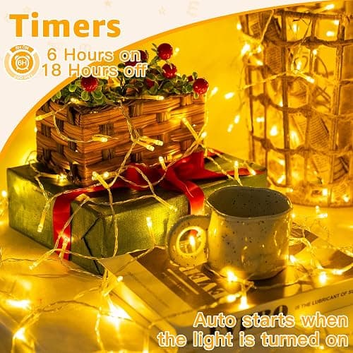 Ollny Fairy Lights Battery Operated, 10m 100 LEDs Christmas Tree Light Battery Powered Outdoor Decoration, Warm White Waterproof Xmas Lighting with 8 Modes/Timer for Indoor Outside Bedroom Garden thumbnail 4