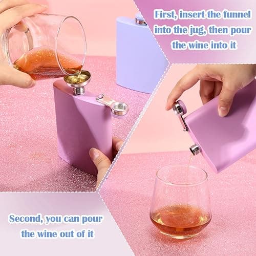 Meanplan 2 Pack 8 oz Flasks for Women Hip Flask for Liquor Matte Flask with Funnel Leakproof Stainless Steel Whiskey Pocket for Alcohol Drink Wine Christmas Valentine Wedding Gift(Pink, Purple) thumbnail 3
