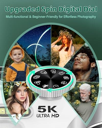 5K Digital Camera - WiFi 75MP Cameras for Photography - UHD Vlogging Camera for YouTube with 3" 180° Flip Screen - Autofocus Compact Video Travel Camara with 18X Zoom, 32GB SD Card, 2 Batteries thumbnail 6