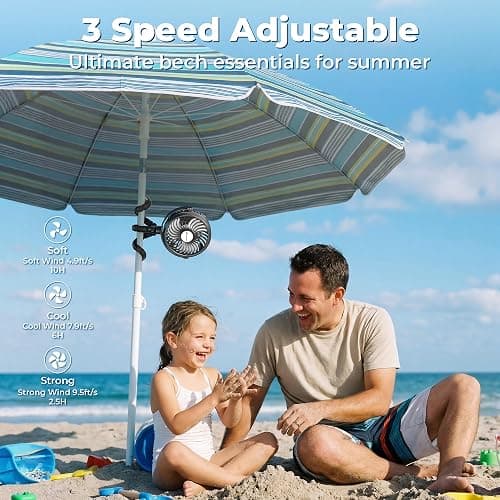 AMACOOL Battery Operated Stroller Fan, Baby Travel Essentials for Beach Disney, Newborn Boy & Girl Showers Gifts Registry Search, Rechargeable Clip On Fan for Car Seat Wagon Crib Bike Treadmill thumbnail 4