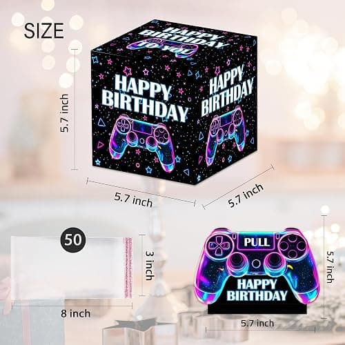 Neon Video Game Birthday Money Box for Cash Pull, Happy Birthday Boxes Gifts for Money Pull Out Card, 50Pcs Transparent Bags thumbnail 2