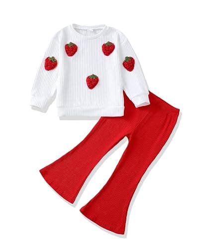 Toddler Girl Clothes Kids Outfits Long Sleeve Ribbed Sweatshirt Bell Bottom Pants Set Fall Winter Clothing for Girls - Image 1