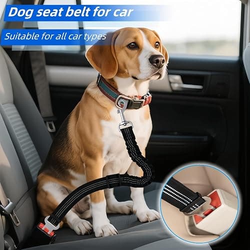 Aerkersun Dog Seat Belt for Car - Adjustable Dog Car Safety Harness, Elastic Cushioning Seatbelt Leash, Reinforced Metal Buckle Anti-Tangle Design, for Small and Medium Pets (Black) thumbnail 3