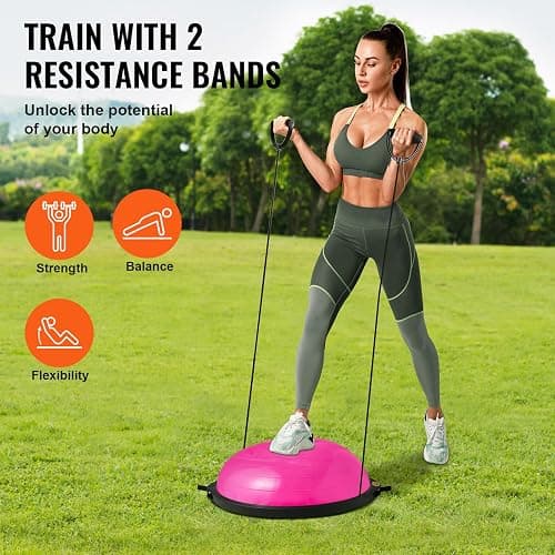 VEVOR Half Exercise Ball Trainer, 23/26 inch Balance Ball Trainer, 1500lbs Capacity Stability Ball, Yoga Ball with Resistance Bands & Foot Pump, Strength Fitness Ball for Home Gym Full Body Workout thumbnail 3