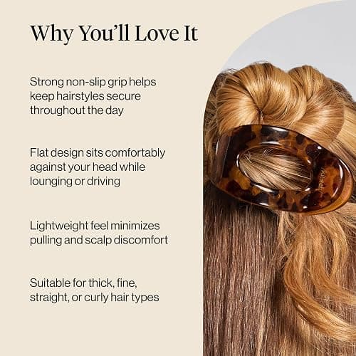 Kitsch Large Flat Claw Clip for Women - Tortoise, 1pc | Durable & Strong Hold Flat Hair Clips For Styling, Half Updo | Non-Slip for Secure, Comfortable Wear, For All Hair Types thumbnail 3