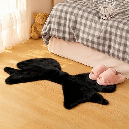 Tinideya Black Bow Rug 2 x 3 ft Cute Coquette Bow Area Rugs for Girls Bedroom Decor Faux Rabbit Fur Fluffy Bedside Shaggy Carpet with Serged Edge Non Slip for Nursery Playroom Home Floor thumbnail 4