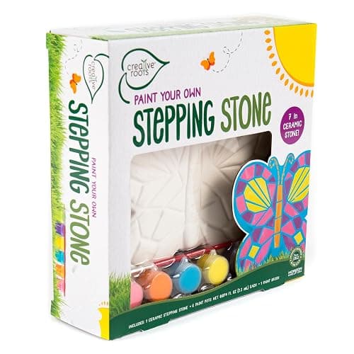 Creative Roots Mosaic Butterfly Stepping Stone Kit, Includes 7-Inch Ceramic Stepping Stone & 6 Vibrant Paints, Paint Your Own Stepping Stone, DIY Stepping Stone for Kids Ages 8+ White thumbnail 9