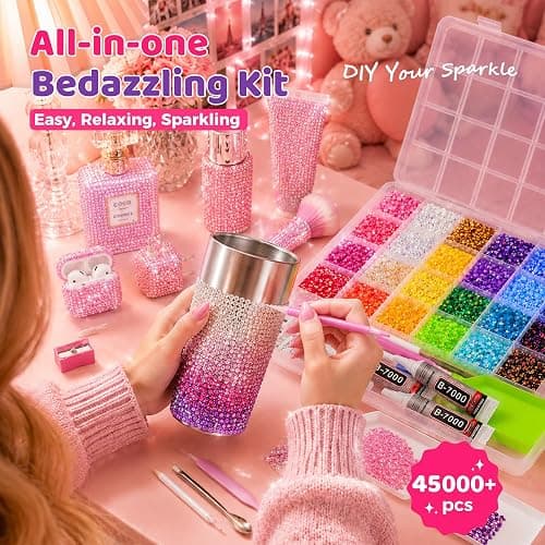 45000Pcs Rhinestones for Bedazzling Kit, 3mm Multicolor Flatback Gems, All-in-one Bedazzler Kit with 40ml Jewelry Glue and Complete Tools, Bedazzler Kit with Rhinestones for DIY Crafts thumbnail 3