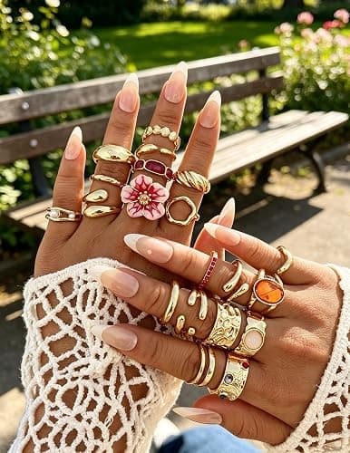 20Pcs Gold Ring Set for Women Chunky Boho Stack Flower Statement Rings Pack | Statement Midi Stackable Rings Set, Chunky Boho Flower Rings, Adjustable Suitable All Occasions, Great Gift for Women thumbnail 4