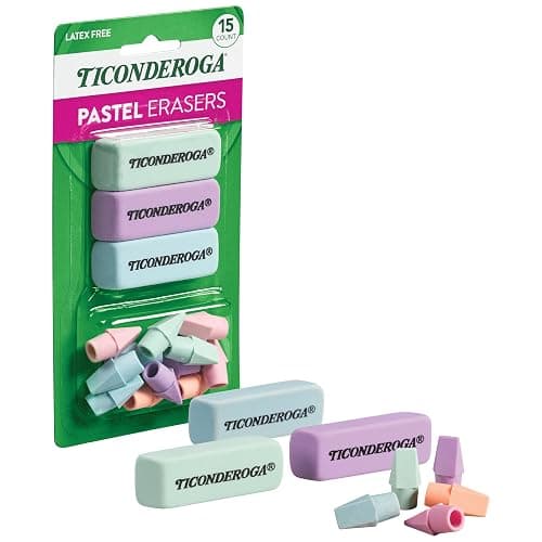 Ticonderoga Assorted Erasers, Pastel Colors, 15 Count | Ideal for writing, drawing, schoolwork, classrooms and office use thumbnail 4