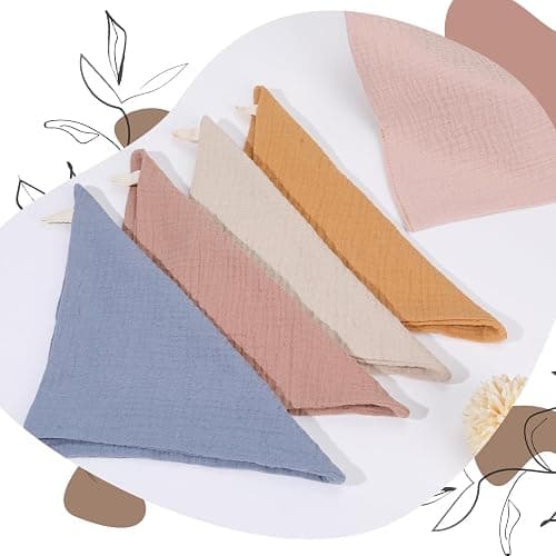 Meng Jiaran 5 Pack Baby Muslin Squares 23x22cm Baby Muslin Cloths Washcloths Natural Cotton Wipes Baby's Essentials for Newborn Wiping Feeding thumbnail 5