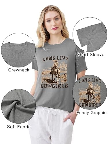 Savarana Western Cowgirls Shirts Women Vintage Graphic Tee Tops Funny Letter Print Country Music Tshirt thumbnail 5