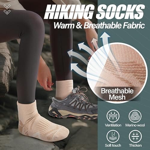 ANTSANG 6 Pairs Merino Wool Quarter Socks Running Walking Hiking Compression Support Breathable Thermal Warm Thick Cushion Ankle Unisex Socks for Women Men thumbnail 7