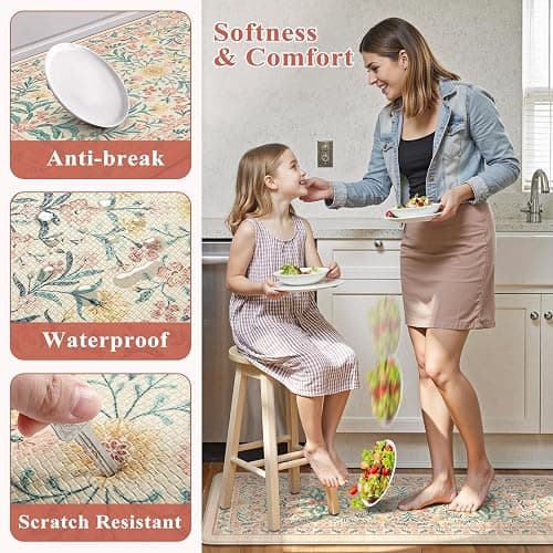 Collive Kitchen Mats Cushioned Anti Fatigue, Waterproof Kitchen Floor Mat Non Slip Desk Rugs Comfort Standing Rug, Pink Floral Carpets for Sink, Office, Laundry, Home Decor, 20" x 47" + 20" x 32" thumbnail 6