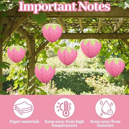 Strawberry Party Decorations,3 PCS Pink Strawberry Paper Lantern, 8" & 12" Strawberrys Lantern Decorations, Strawberrys Themed Decor for Room, Birthday Party, Baby Shower, Wedding, Garden thumbnail 5