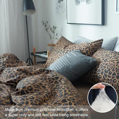 mixinni Leopard Print Comforter Set Twin XL-3 Pieces Animal Cheetah Printed Comforter Sexy Soft Fluffy Brown/Black Floral Print Bedding Set with 2 Pillowcases for All Season-Twin XL Size thumbnail 3