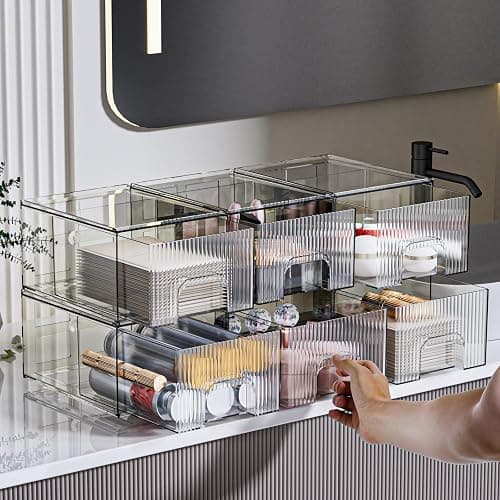 ZHIAI 6 Pack Clear Stackable Storage Drawer, Acrylic Drawer, Cosmetic Organizer, Plastic Organizer for Dresser, Under, Kitchen Cabinet, Pantry, Home Organization and Storage thumbnail 6