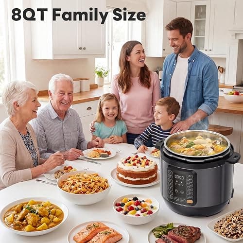 DUMOS Electric Pressure Cooker 16-in-1, 8QT Programmable Multi Cooker with 12 One-Touch Presets, Soup Steam Yogurt and More, Ceramic Inner Pot Delay Start & Keep Warm, Includes Recipe Guide, Black thumbnail 2