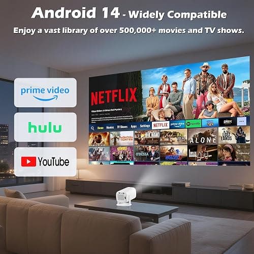 WellSonic Mini Projector with Wifi and Bluetooth, Build-in Android 14, Portable Projector Outdoor&Ceiling Use, Auto Keystonet&270°Rotatable, 200 Ansi, 4k Home Thearter Movie Projector for HDMI USB thumbnail 2