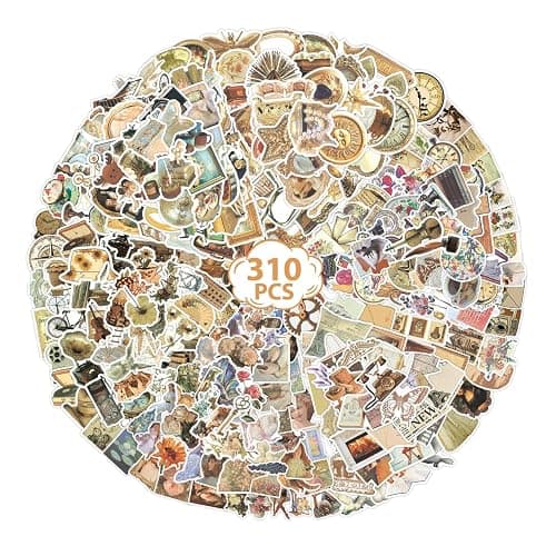 310 PCS Vintage Stickers, Scrapbook Sticker, Aesthetic Stickers for Adults Teens Girls, Waterproof Retro Design Vinyl Decals for Water Bottles, Scrapbooking, Journaling, Laptop, Kindle, Luggage - Image 1