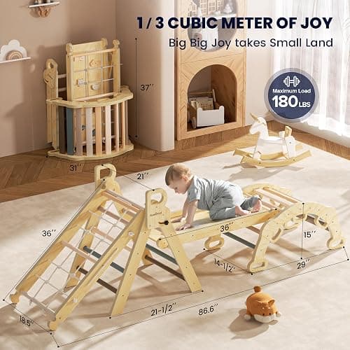 BlueWood 2025 8-in-1 Pikler Triangle Climbing Set Toddler Toys Indoor Baby Jungle Gym Climber Playground for Kids - Mauve Pink thumbnail 3