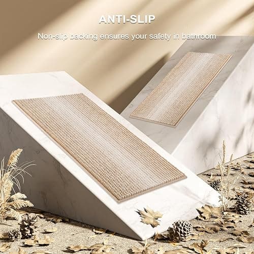 BSICPRO Bathroom Rugs and Mats Sets, 2 Piece Thick Absorbent Chenille Bath Mat Rug Set Non Slip, Soft Shaggy Bath Floor Mats for Bathroom, Machine Washable (20" x 47" Plus 16" x 24", Beige) thumbnail 5
