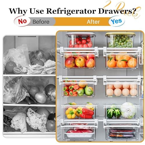 SNSLXH 2 Pack Refrigerator Drawer Organizer, Pull Out Shelf Storage Transparent Organizer for Egg, Fruit, Vegetable, Seafood, Meat, Fit All Fridge Shelves Under 0.6'' thumbnail 7