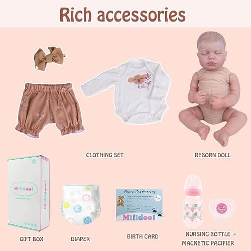 Milidool Lifelike Reborn Baby Dolls-20 inch Sleeping Realistic Newborn Baby Dolls, Soft Cloth Body with Feeding Toy for Kids Age 3 + thumbnail 6