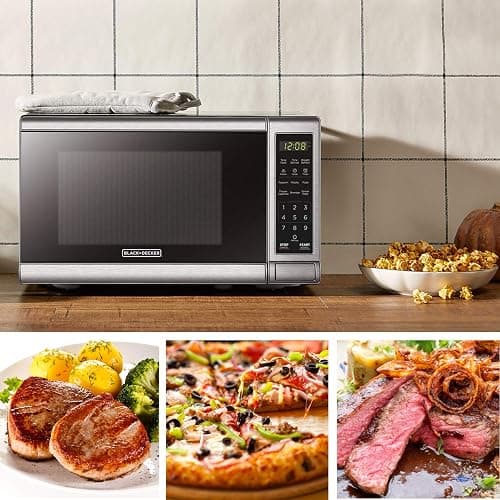 BLACK+DECKER EM720CB7 Digital Microwave Oven with Turntable Push-Button Door, Child Safety Lock, 700W, Stainless Steel, 0.7 Cu.ft thumbnail 4