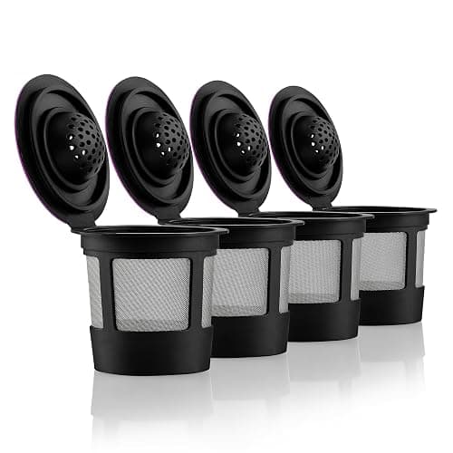 4 Black Reusable K Cups for Keurig Coffee Makers - BPA Free Refillable Kcups Coffee Filters for 1.0 and 2.0 Keurig Brewers - Image 1