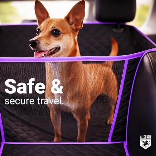 Platinum Shield Dog Car Seat Cover for Back Seat, Waterproof, Scratchproof, Nonslip, Dog Hammock for Car, Safety Harness Included, Seat Covers for Pet Dogs, Truck & SUV Size (Black/Purple) thumbnail 4