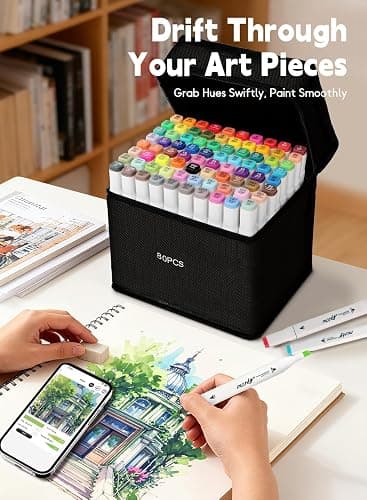 Brled 80 Colors Alcohol Markers with Free App, Chisel & Fine Tip Alcohol-Based Marker Set for Adults Kids, Dual Tip Artist Markers for Drawing, Coloring Illustration, Painting and Great Gift Idea thumbnail 6