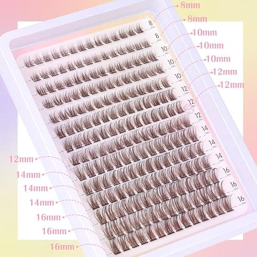Brown Lash Clusters Wispy Natural Eyelash Clusters Eyelash Extensions 196pcs D-Curly DIY Individual Lashes Extensions thumbnail 6