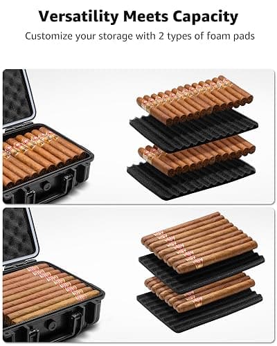 Flauno Travel Cigar Humidor - Large Portable Travel Humidor kit with Humidifier, Cigar Cutter, Cigar Punch, Cigar Holder, Waterproof & Crushproof, Airtight Seal Cigar Case, Holds up to 36 Cigars thumbnail 4