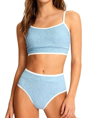 ZAANTI Girls Swimsuit Two Piece Scoop Neck Solid Color Bikini Set Adjustable Strap High Waist Bathing Suit for Girls 9-16Y - Image 1