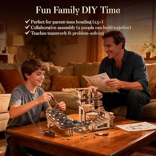 3D Motorized Wooden Puzzle - Mechanical Steel Ball Run Building Kit for Adults & Teens | DIY Engineering Brain Teaser with Electric Track | Kinetic Art Home Decor Gift​ thumbnail 2