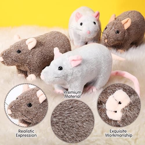 Kasyat 4 Pcs Fake Rat Stuffed Animals 7 Inch Fake Mouse Plush Toys Soft Cuddly Stuffed Mouse Realistic Rat Plushies for Birthday Prank Props April Fools Tricks(Brown, Grey) thumbnail 4