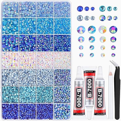 20000Pcs Blue Rhinestones for Bedazzling Kit with 3Pcs B7000 Jewelry Glue, Resin Rhinestones for Crafting Crafts,Bedazzler Kit Flatback Gems for Clothing Shoes Tumblers Nail Art - Image 1