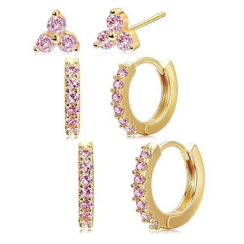 Poxtex Small Hoop Earrings for Women, Diamond Shamrock Stud Huggie Cartilage Earrings Set for Multiple Piercing, 3 Pairs Trendy St Patricks Holiday Jewelry Gifts - Image 1