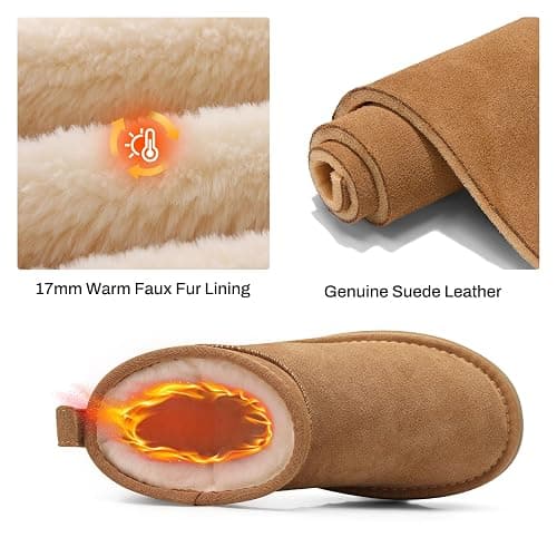 TEMOFON Snow Ankle Boots for Women: Genuine Suede Leather Platform Winter Fur Boots Waterproof Comfortable Warm Anti-Slip Memory Foam Outdoor Booties thumbnail 4